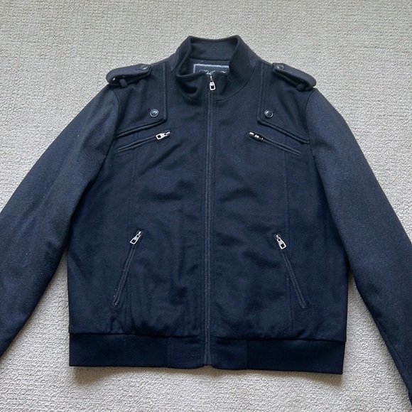 Designer High fashion 100% Black Wool Jacket by Under Two Flags - Picture 3 of 13